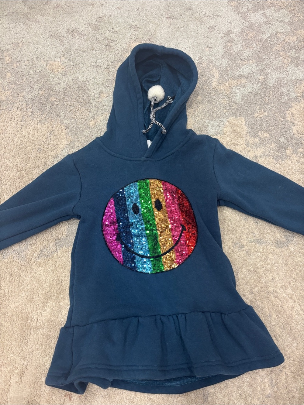 Lola + The Boys Navy Hoodie Dress with Rainbow Sequin Smile